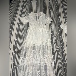 Crossing Paths Lace Maxi Ivory Romper